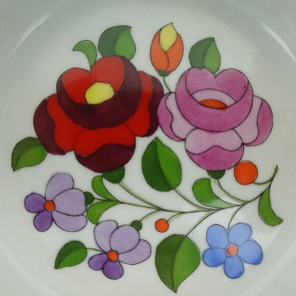 Kalocsa  Hungarian Hand Painted Trinket Dish 4" x 3.5" - Picture 4 of 4